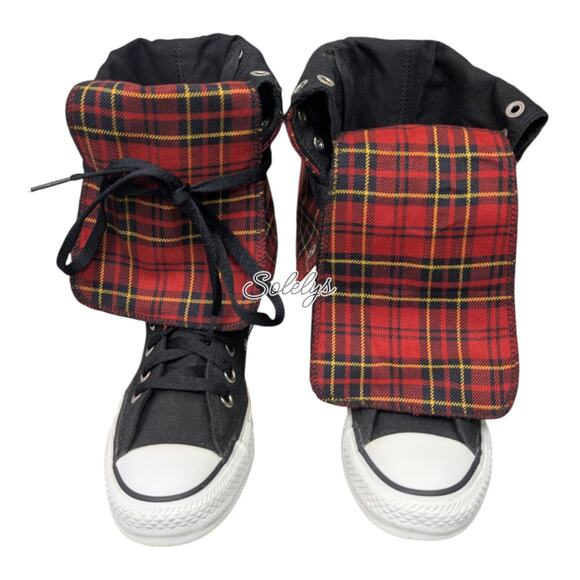 Converse Japan 2007 RARE XXHI Plaid Foldover Knee High Black Red White M4.5/W6.5 - Picture 9 of 16